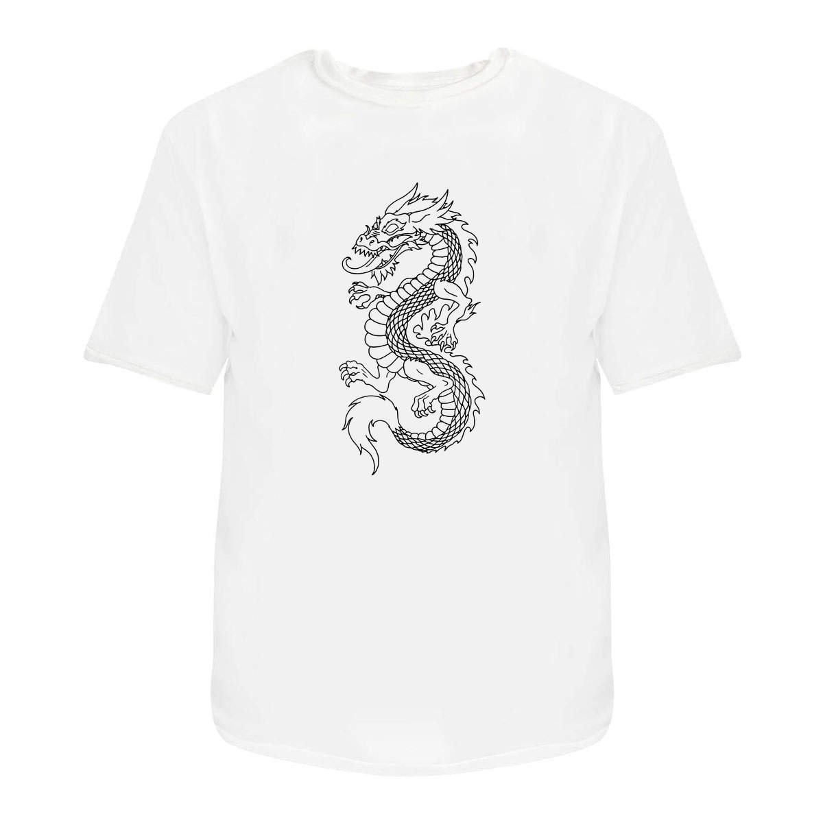 'Chinese Dragon' Unisex T-Shirt - White, S - Graphic Tee, 100% Cotton Short Sleeve Top for Men and Women (TA00003733)