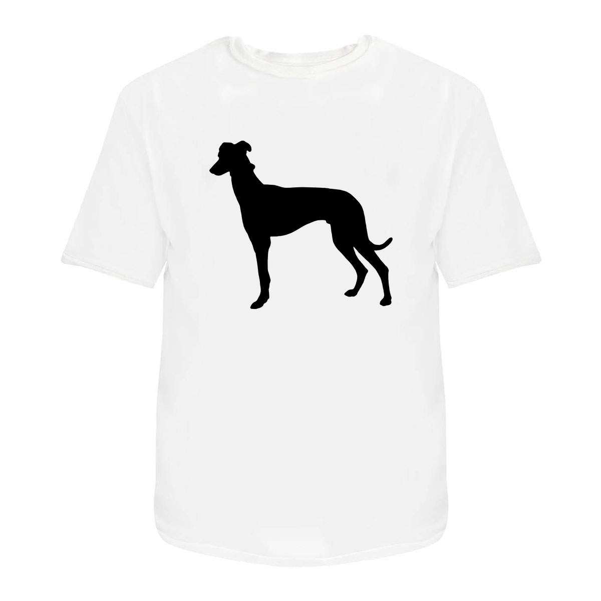 'Greyhound Silhouette' Unisex T-Shirt - Graceful Racing Sighthound Canine Outline - 100 % Cotton, White, S (TA00059873)