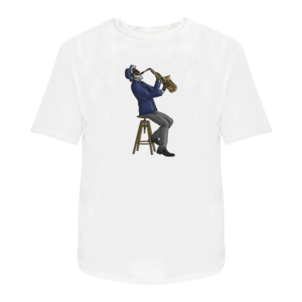 'Jazz Musician' Unisex T-Shirt - 100 % Cotton, White, S (TA00075837)