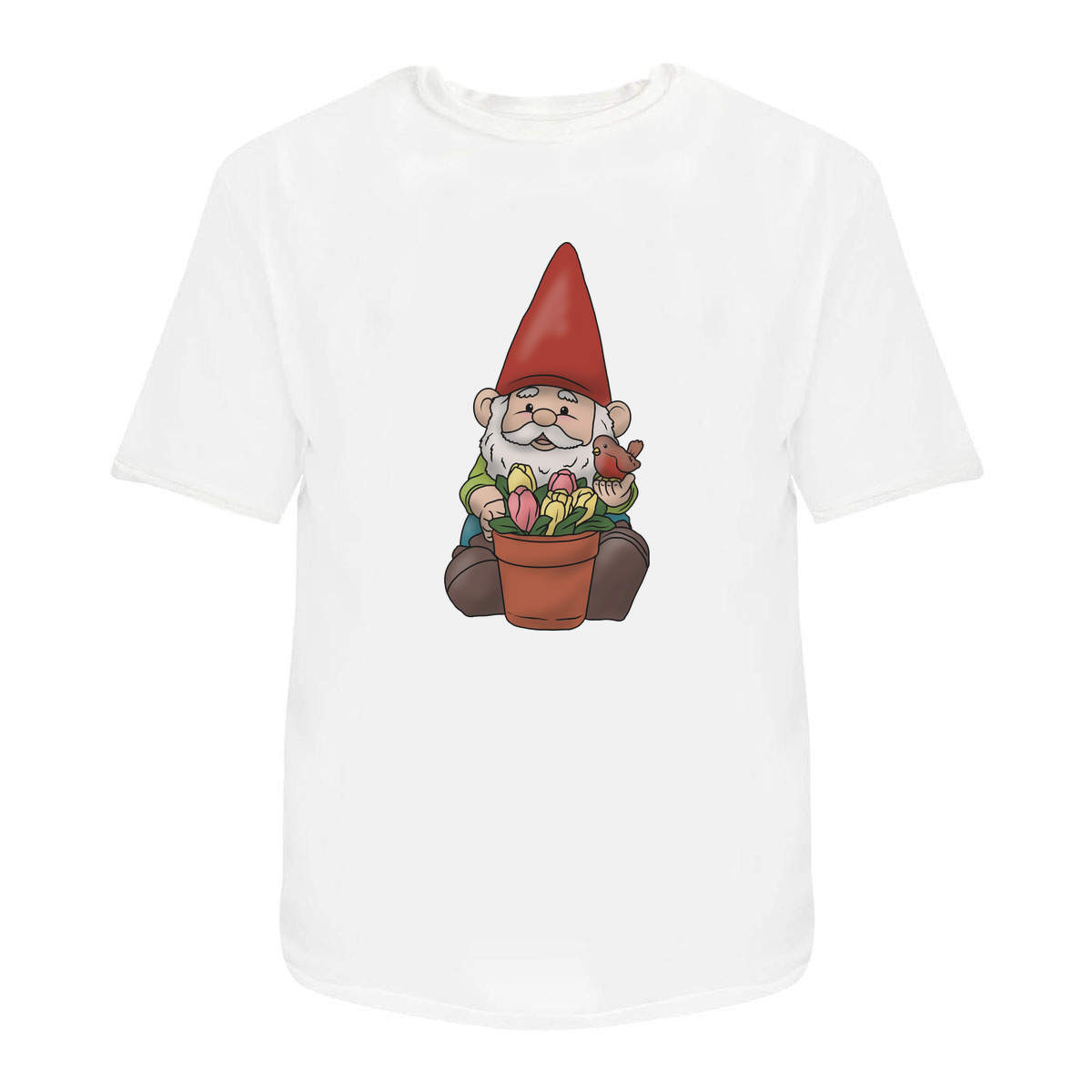 'Cute Garden Gnome' Unisex T-Shirt - White, S - Graphic Tee, 100% Cotton Short Sleeve Top for Men and Women (TA00177352)