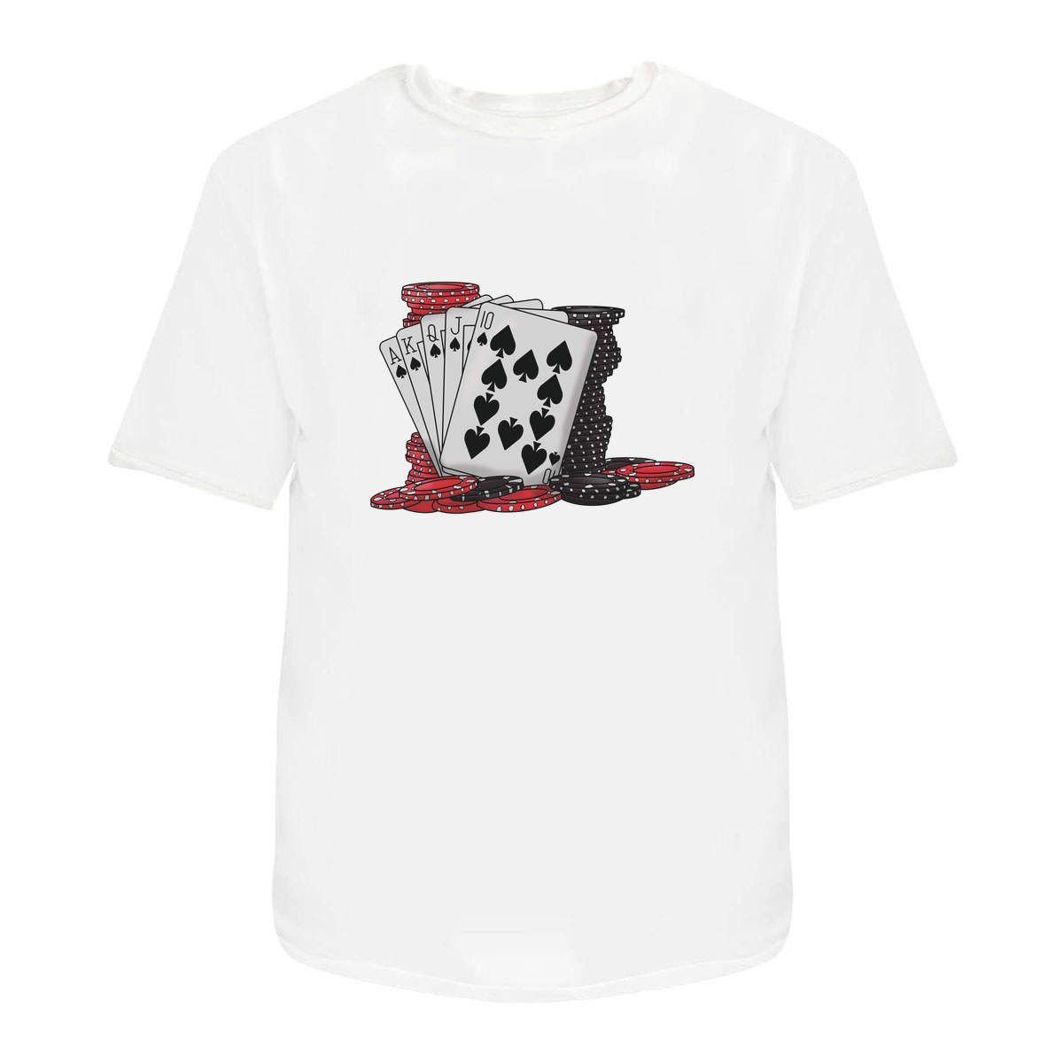 'Cards & Poker Chips' Unisex T-Shirt - White, S - Graphic Tee, 100% Cotton Short Sleeve Top for Men and Women (TA00192964)