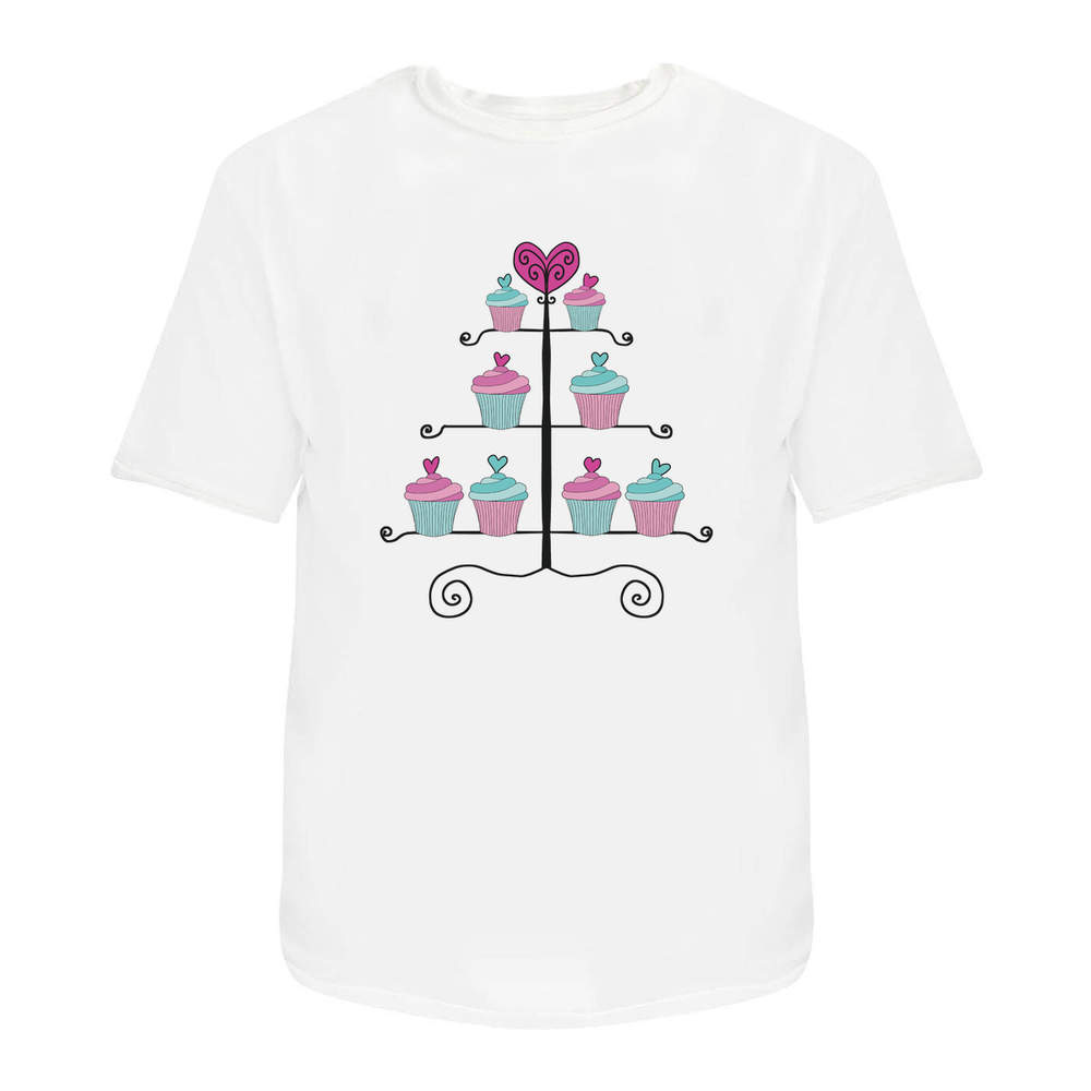 'Cupcakes On Stand' Unisex T-Shirt - 100 % Cotton, White, S (TA00205252)