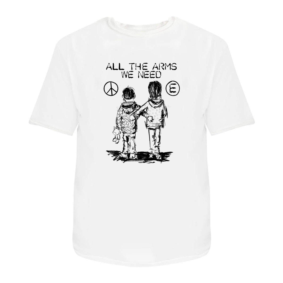 'All The Arms We Need' Unisex T-Shirt - White, S - Graphic Tee, 100% Cotton Short Sleeve Top for Men and Women (TA00222636)