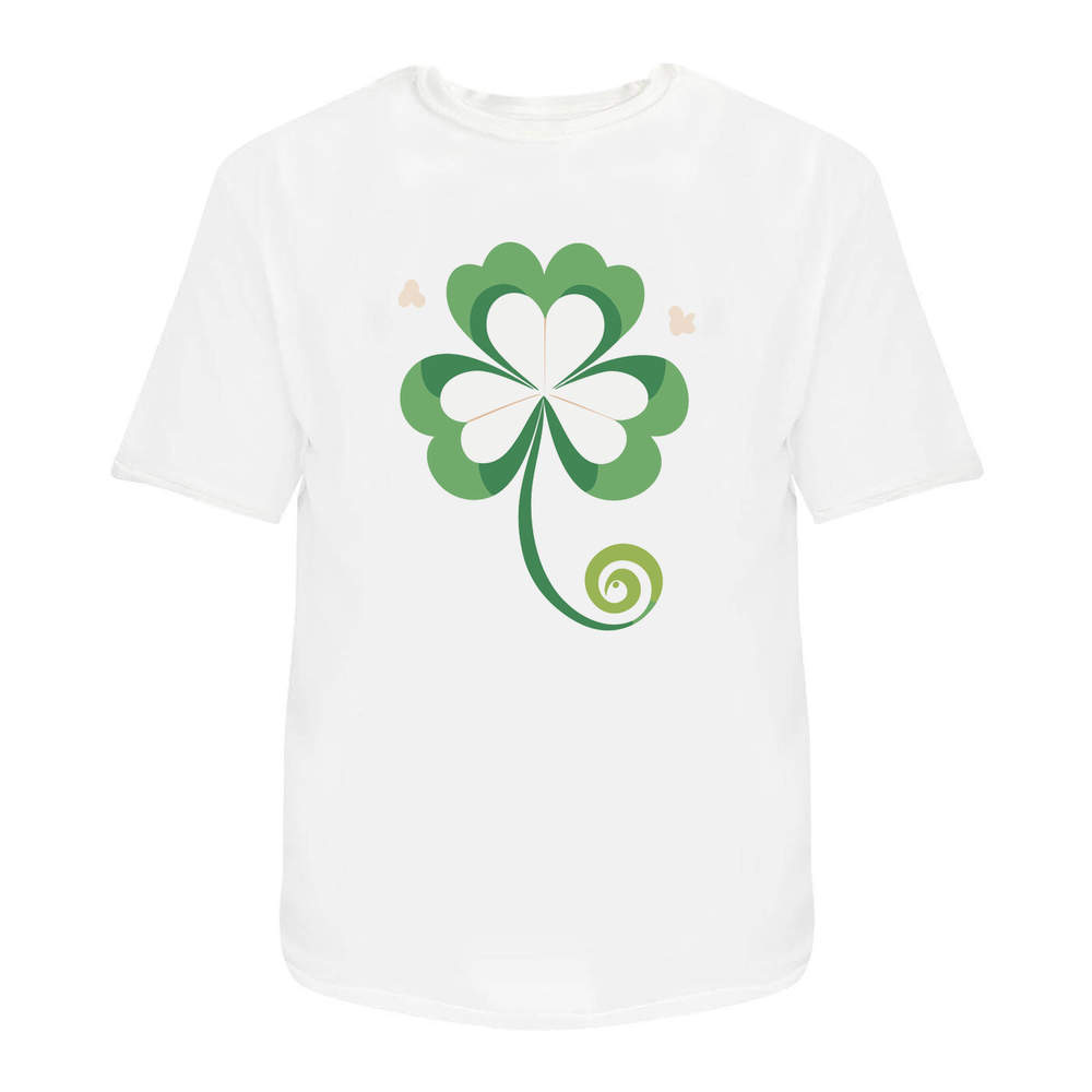 'Lucky Clover Leaf' Unisex T-Shirt - 100 % Cotton, White, S (TA00286868)