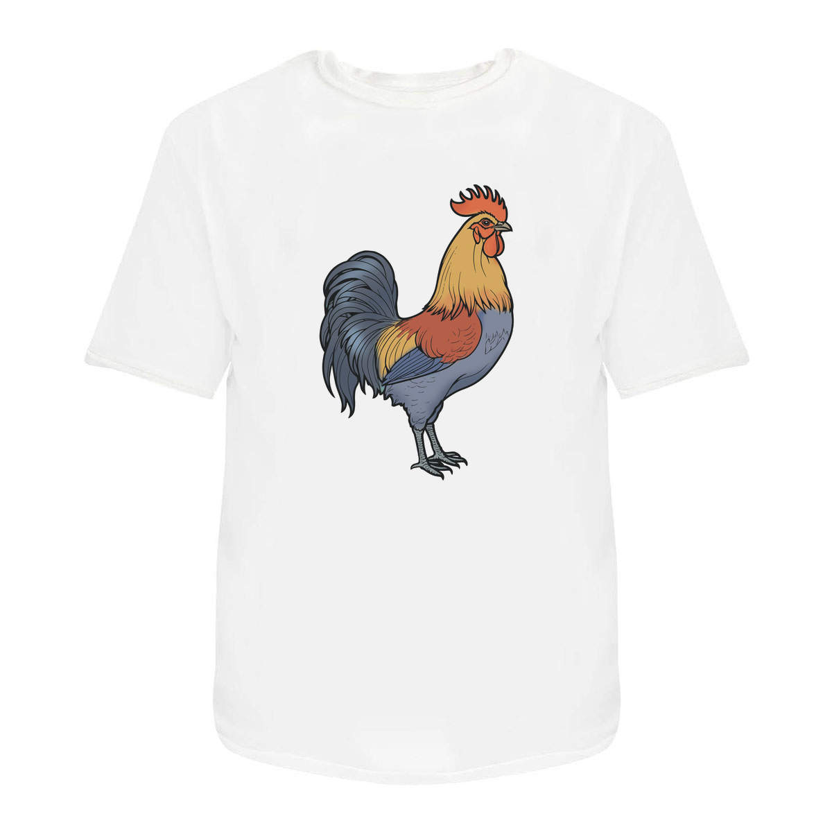 'Colorful Cockerel' Unisex T-Shirt -  100 % Cotton, White, S (TA00304278)