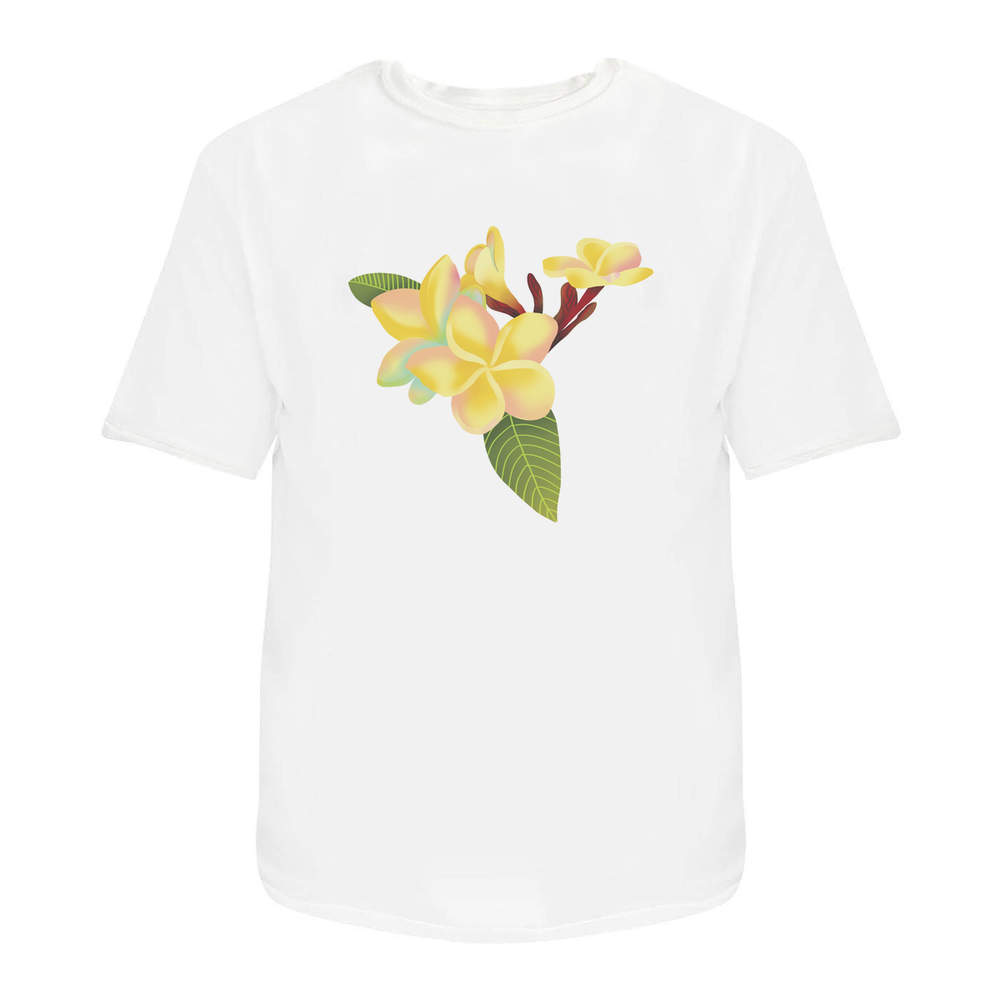 'Hawaiian Plumeria' Unisex T-Shirt - 100 % Cotton, White, S (TA00338468)