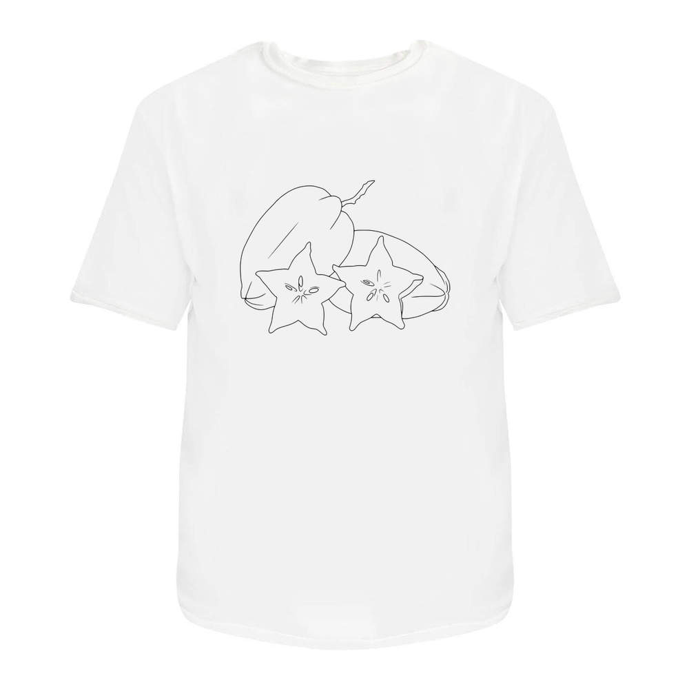 'Star Fruit Illustration' Unisex T-Shirt - 100 % Cotton, White, S (TA00373568)