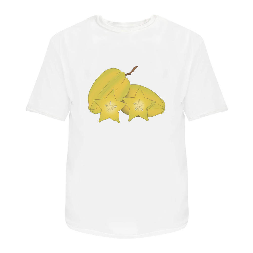 'Star Fruit Illustration' Unisex T-Shirt - 100 % Cotton, White, S (TA00373578)