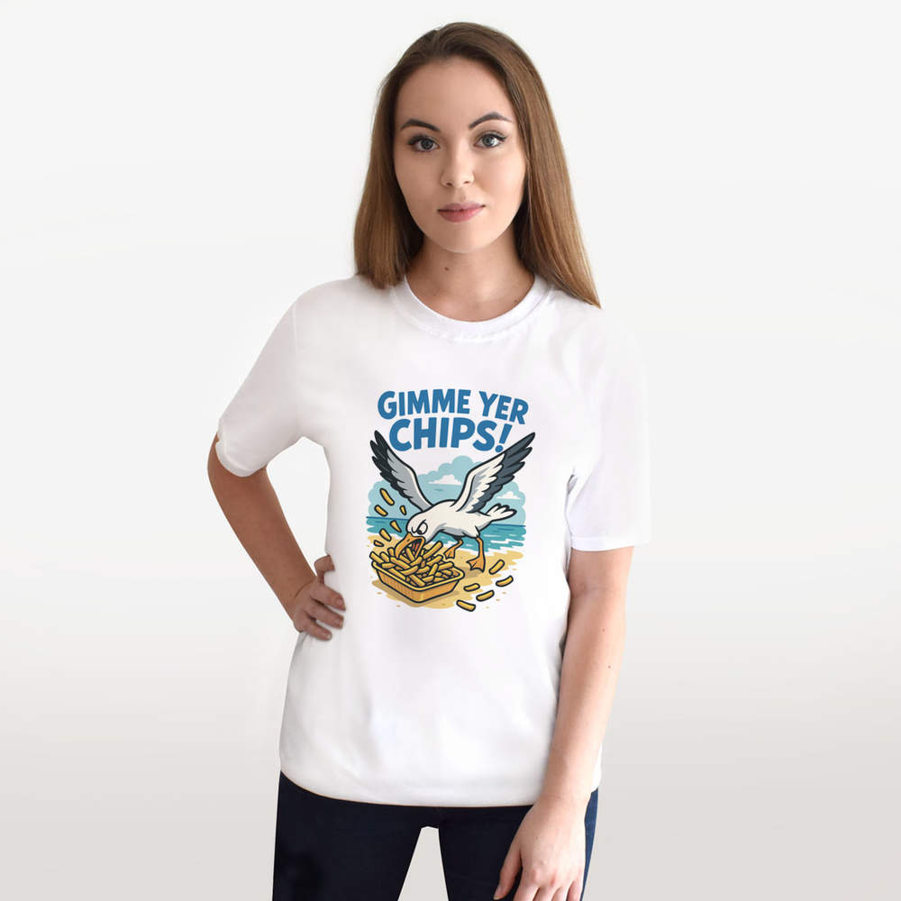 'Gimme Your Chips Seagull' Unisex T-Shirt - 100% Cotton (S-XXL) (TA054908) - Picture 12 of 15