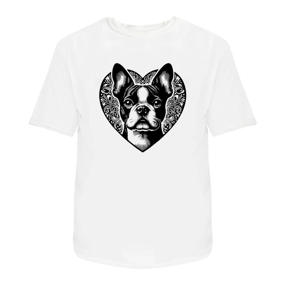 'Boston Terrier Love Heart' Unisex T-Shirt - 100% Cotton (S-XXL) (TA054996)