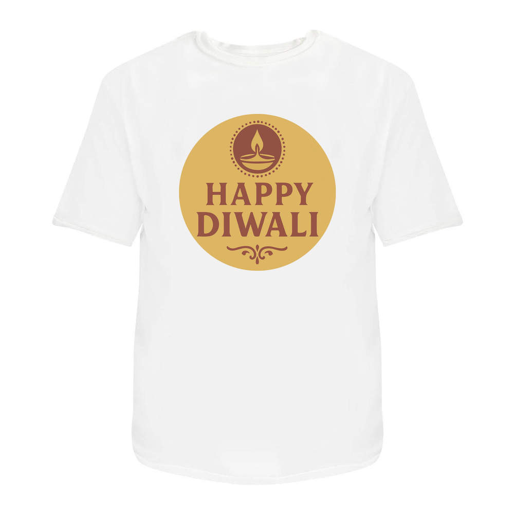 'Happy Diwali Emblem Design' Unisex T-Shirt - 100 % Cotton, White, S (TA00379798)