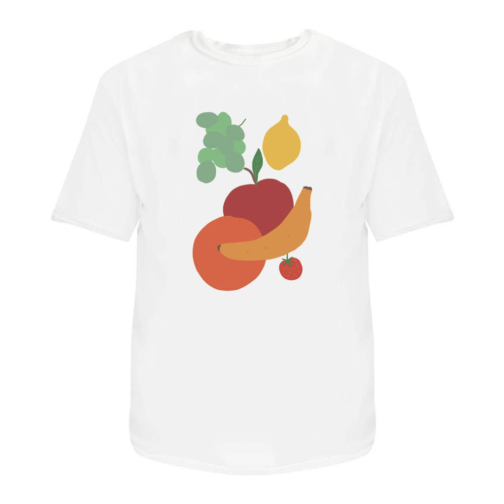 'Many Colourful Fruits ' Unisex T-Shirt - 100 % Cotton, White, S (TA00395558)