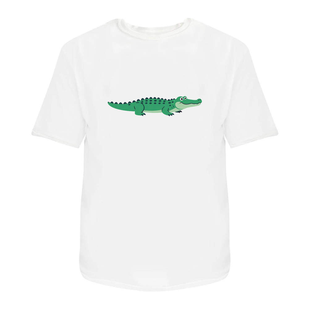'Cartoon Alligator Side View' Unisex T-Shirt -  100 % Cotton, White, S (TA00419046)