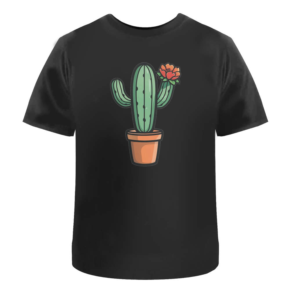 'One Flower Cactus' Unisex T-Shirt - 100 % Cotton, Black, S (TA00303394)