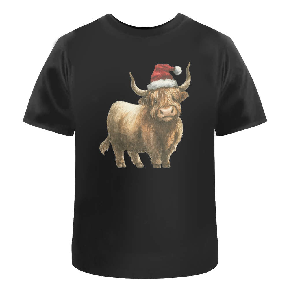 'Highland Cow Wearing Santa Hat' Unisex T-Shirt - 100% Cotton (S-XXL) (TA057535)