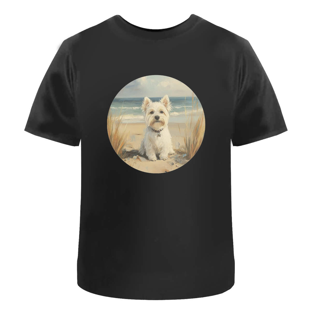 'Westie Dog on Beach' Unisex Cotton T-Shirt - Graphic Tee / Short Sleeve Top for Men and Women (TA063224)