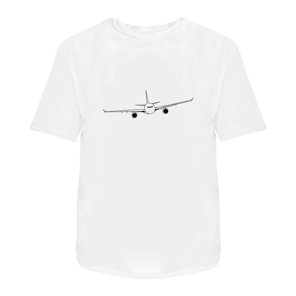 'Incoming Airplane' Unisex T-Shirt - Commercial Airliner Head-On View Line - 100 % Cotton, White, XL (TA00002488)