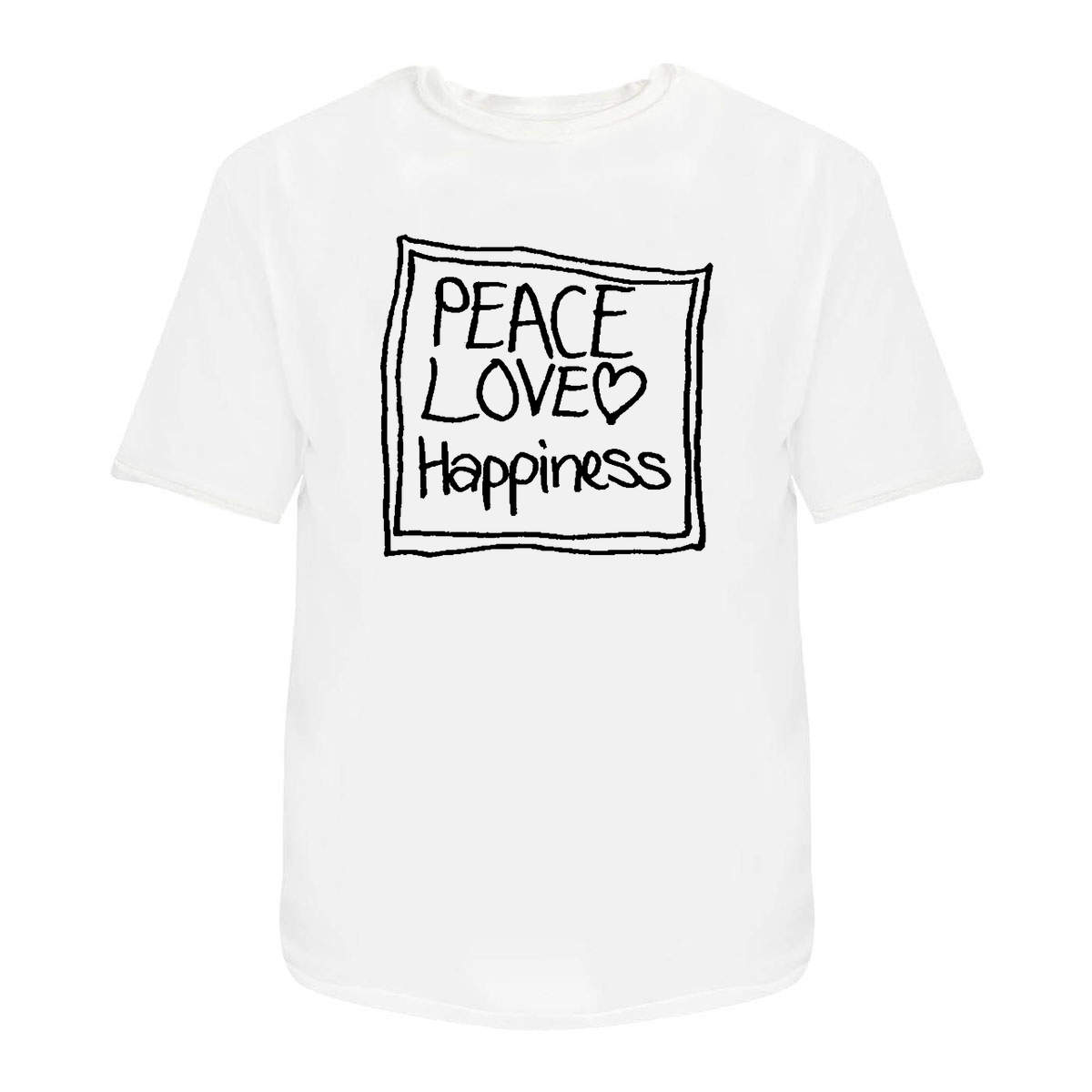 'Peace Love Happiness' Unisex T-Shirt - White, XL - Graphic Tee, 100% Cotton Short Sleeve Top for Men and Women (TA00170600)