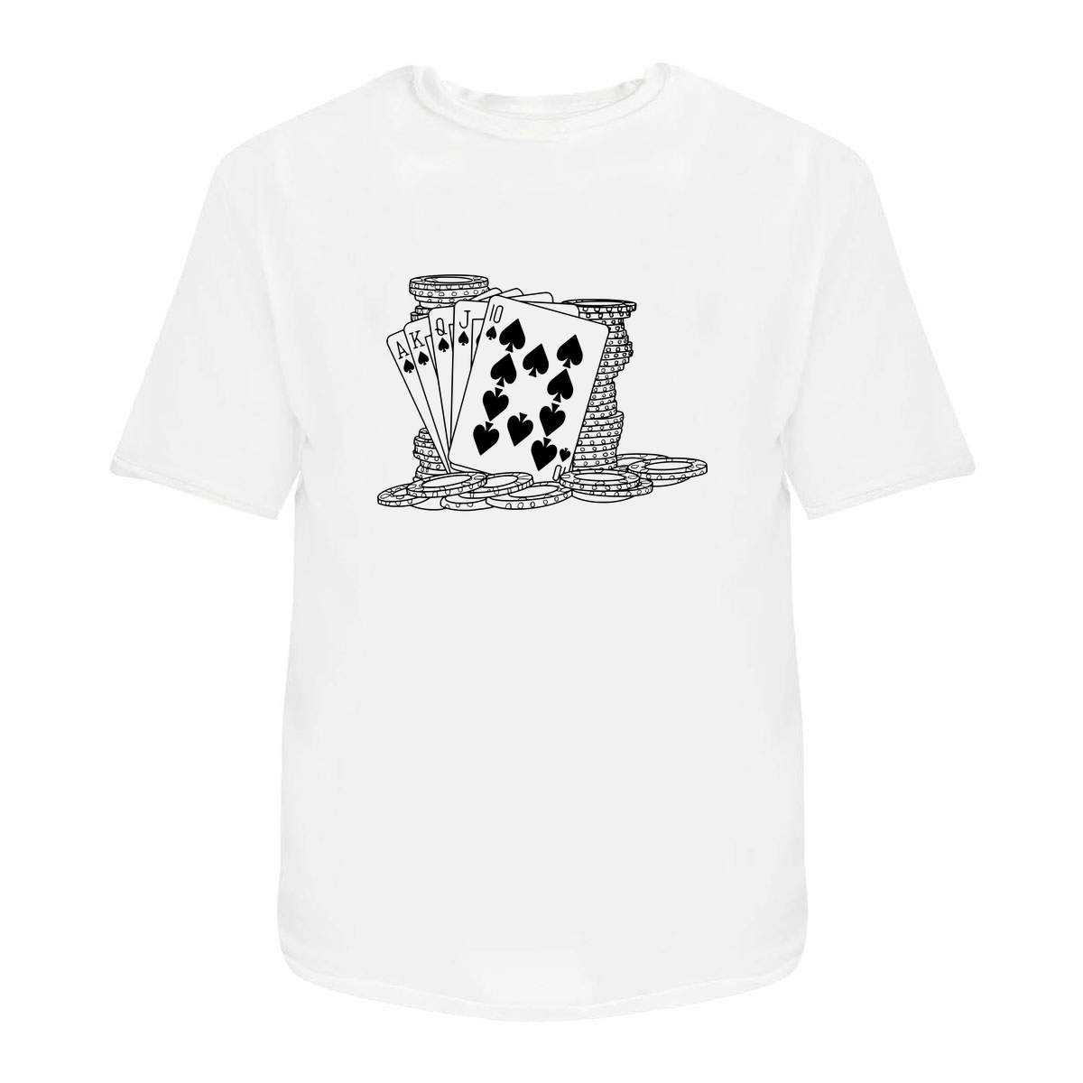 'Cards & Poker Chips' Unisex T-Shirt - White, XL - Graphic Tee, 100% Cotton Short Sleeve Top for Men and Women (TA00193047)
