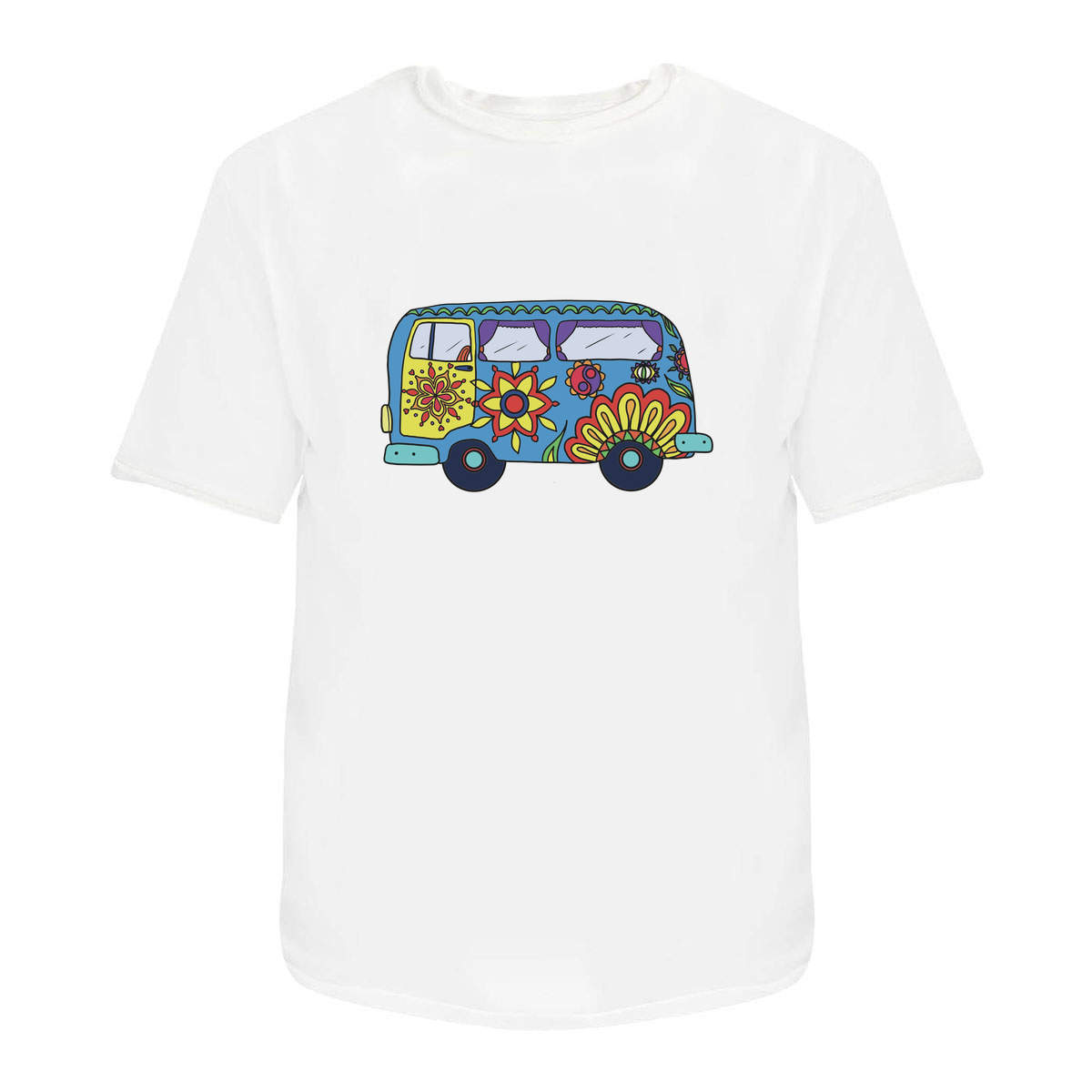 'Painted Hippy Camper Van' Unisex T-Shirt - White, XL - Graphic Tee, 100% Cotton Short Sleeve Top for Men and Women (TA00196271)