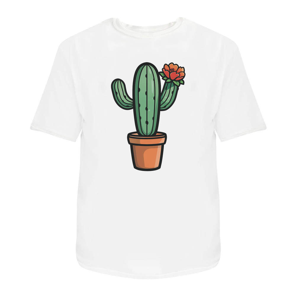 'One Flower Cactus' Unisex T-Shirt - 100 % Cotton, White, XL (TA00303401)