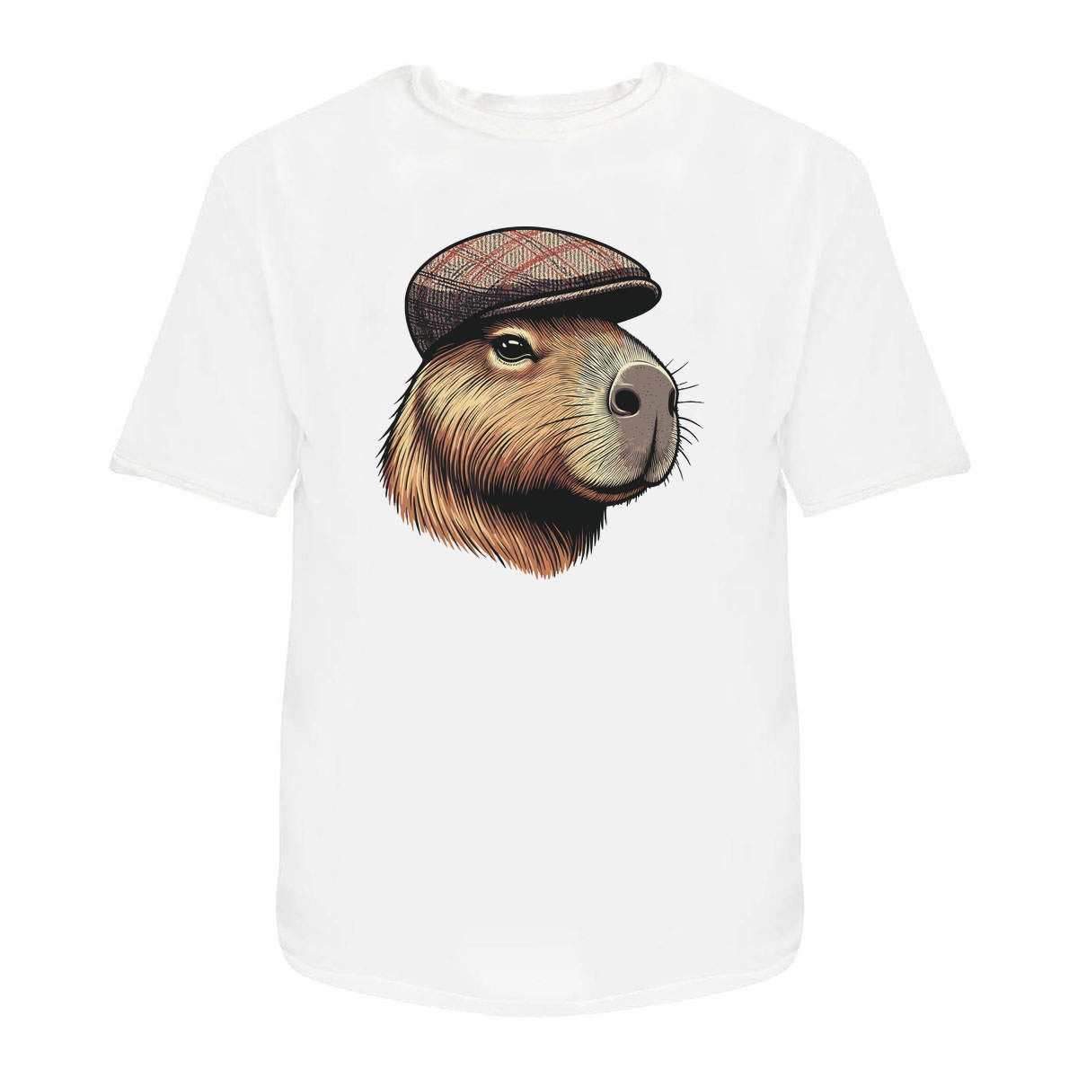 'Capybara Wearing A Cap' Unisex T-Shirt - White, XL - Graphic Tee, 100% Cotton Short Sleeve Top for Men and Women (TA00317891)
