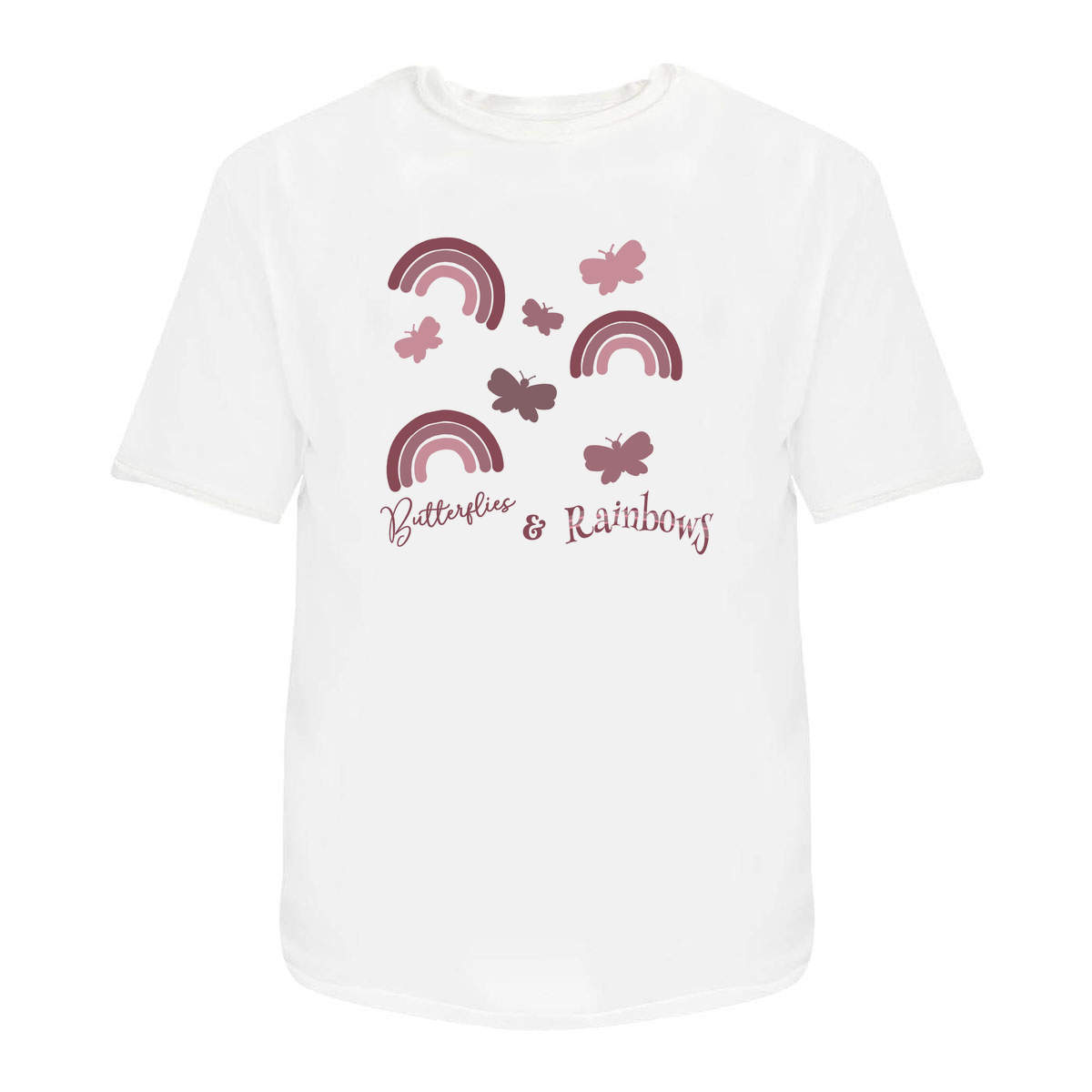 'Butterflies and Rainbows' Unisex T-Shirt - White, XL - Graphic Tee, 100% Cotton Short Sleeve Top for Men and Women (TA00322831)