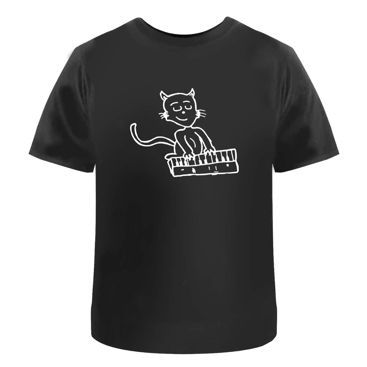 'Cat Playing Piano' Unisex T-Shirt -  100 % Cotton, Black, XL (TA00140900)