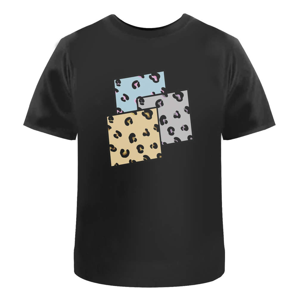 'Leopard Print Squares' Unisex T-Shirt - 100 % Cotton, Black, XL (TA00151072)