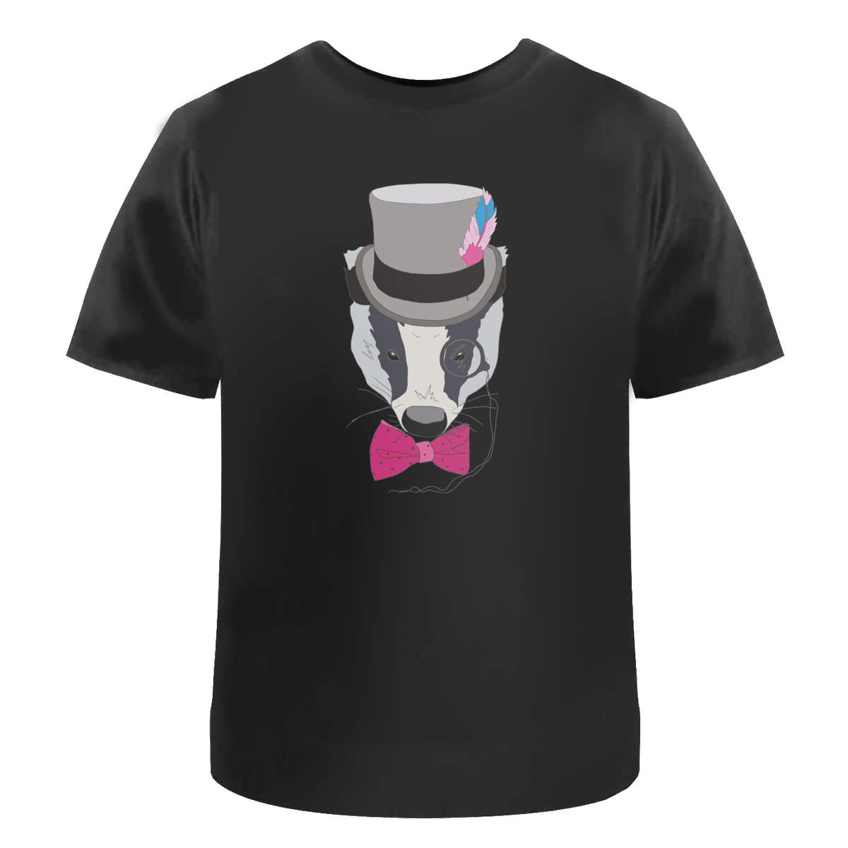 'Fancy Badger' Unisex T-Shirt - Black, XL - Graphic Tee, 100% Cotton Short Sleeve Top for Men and Women (TA00151148)