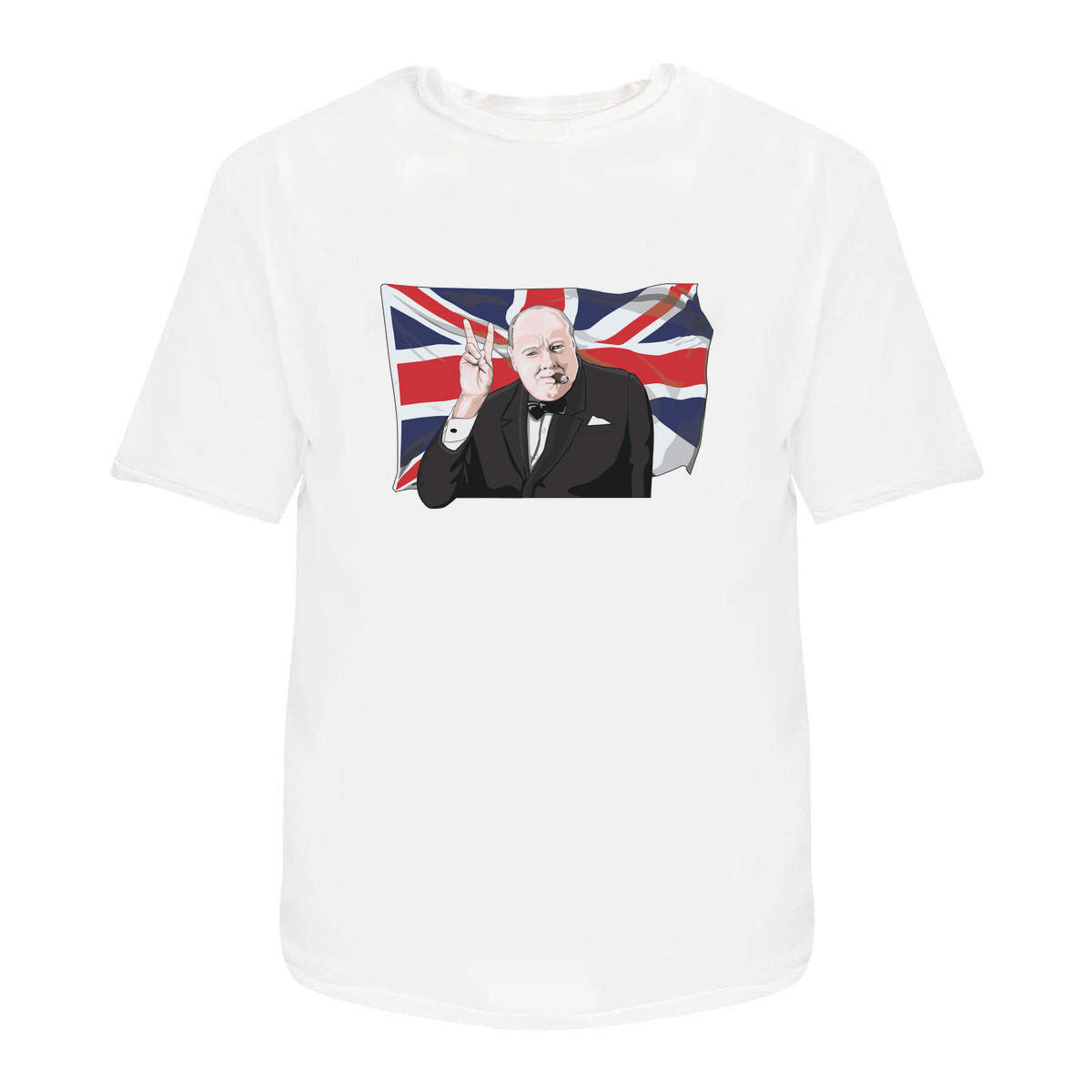'Winston Churchill' Unisex T-Shirt - White, XXL - Graphic Tee, 100% Cotton Short Sleeve Top for Men and Women (TA00237106)