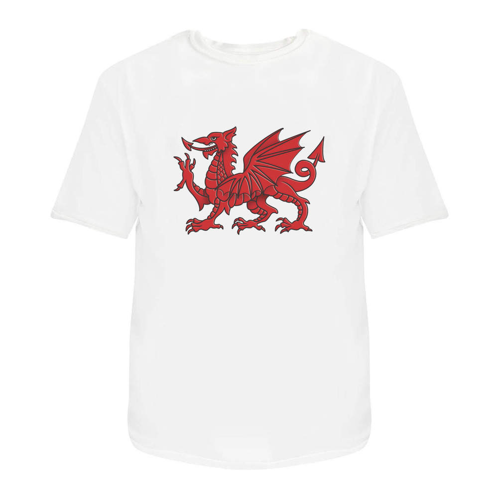 'Welsh Dragon' Unisex T-Shirt - Iconic Cymru Red Heraldic Beast - 100 % Cotton, White, XXL (TA00239278)