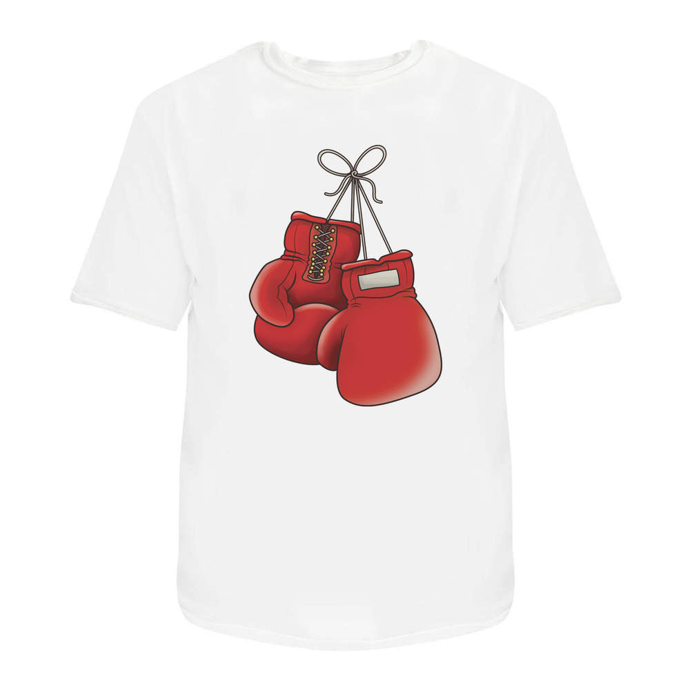 'Boxing Gloves' Unisex T-Shirt - Red Fight Sports Gear Hanging - 100 % Cotton, White, XXL (TA00240356)