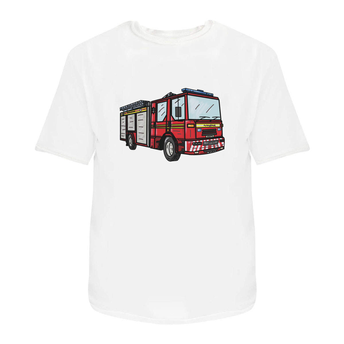 'Fire Engine' Unisex T-Shirt - White, XXL - Graphic Tee, 100% Cotton Short Sleeve Top for Men and Women (TA00244395)