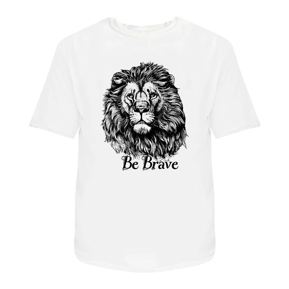 'Be Brave with Lion' Unisex T-Shirt - 100 % Cotton, White, XXL (TA00290652)