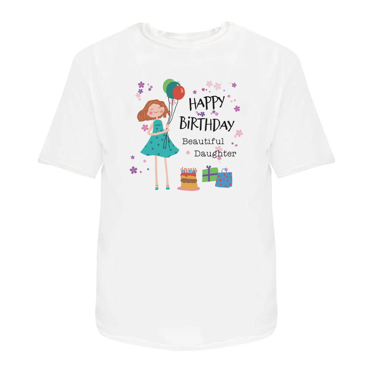 'Happy Birthday Daughter' Unisex T-Shirt - White, XXL - Graphic Tee, 100% Cotton Short Sleeve Top for Men and Women (TA00357012)
