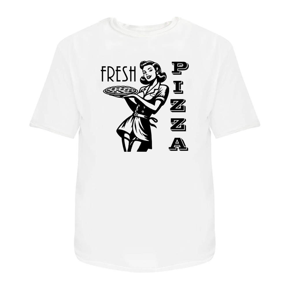 'Retro Pizza Girl' Unisex T-Shirt - 100 % Cotton, White, XXL (TA00364442)
