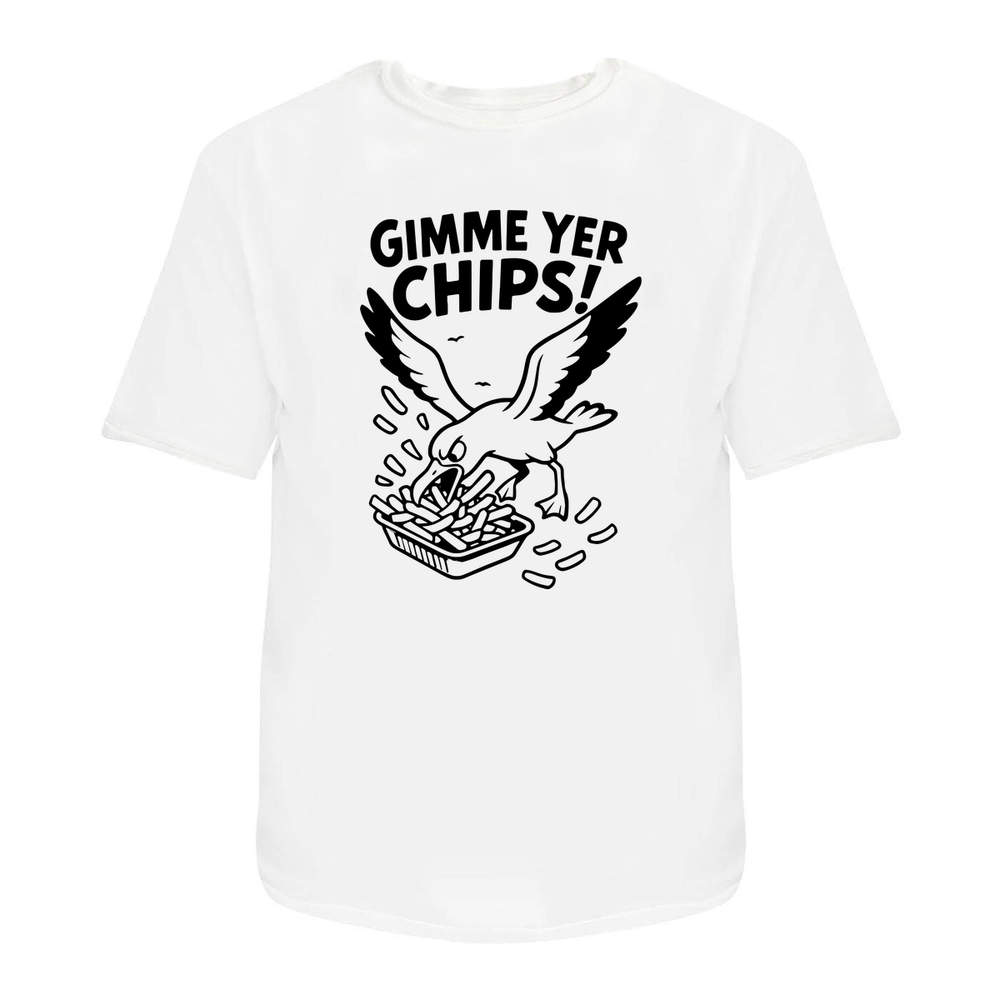'Gimme Your Chips Seagull' Unisex T-Shirt - 100 % Cotton, White, XXL (TA00375262)