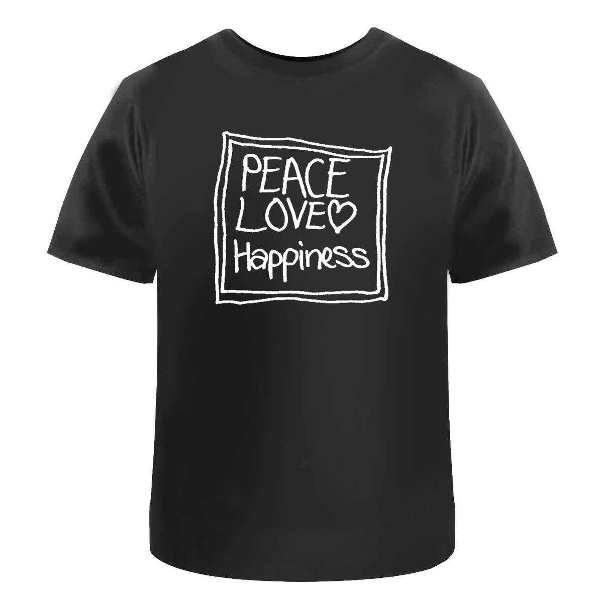 'Peace Love Happiness' Unisex T-Shirt - Black, XXL - Graphic Tee, 100% Cotton Short Sleeve Top for Men and Women (TA00230747)