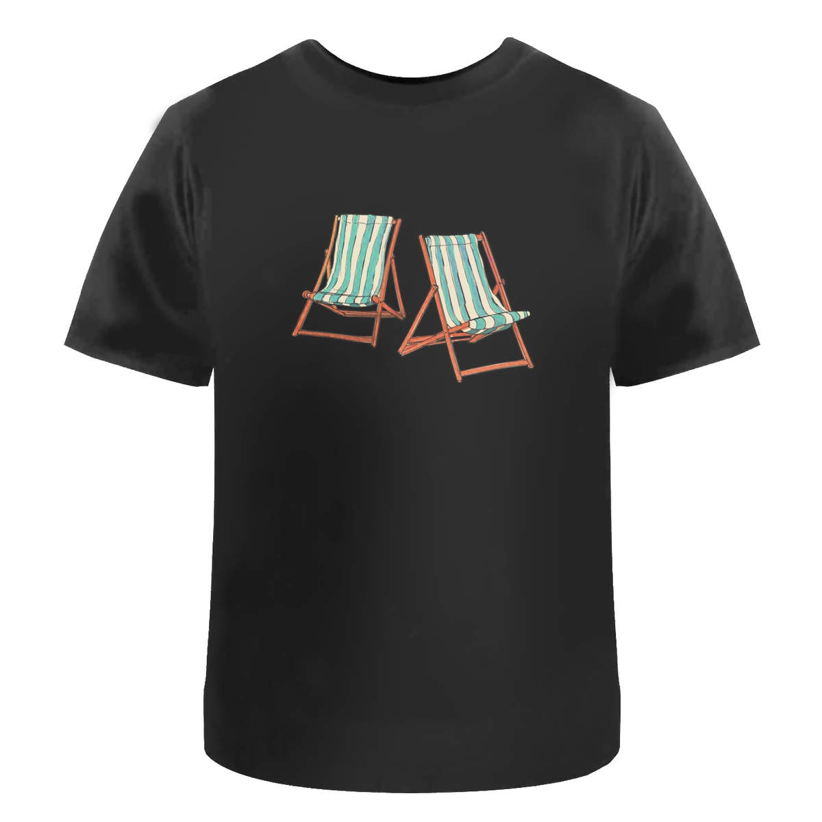 'Deck Chairs' Unisex T-Shirt -  100 % Cotton, Black, XXL (TA00239083)