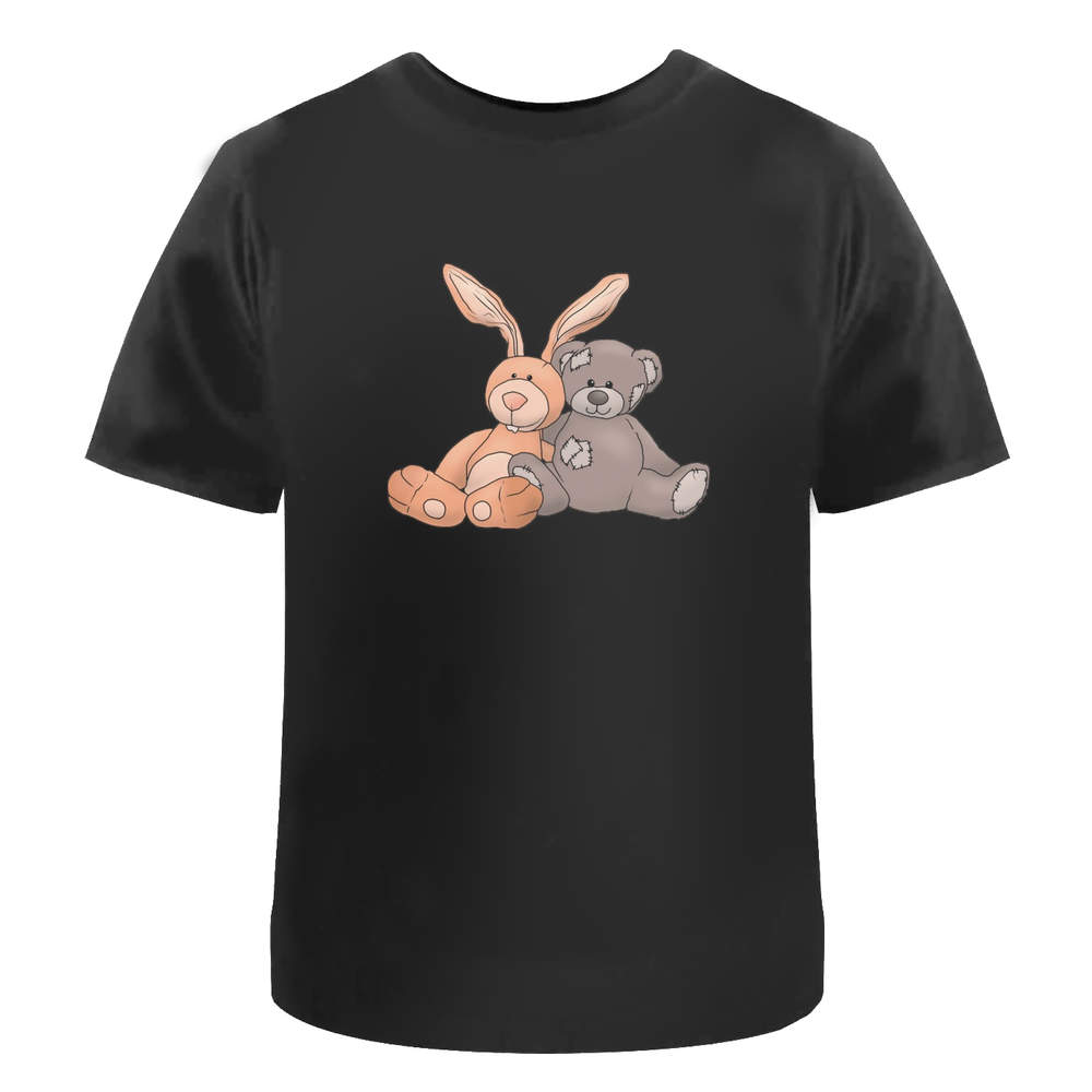'Bunny & Teddy Toy Cuddle' Unisex T-Shirt - 100 % Cotton, Black, XXL (TA00260998)
