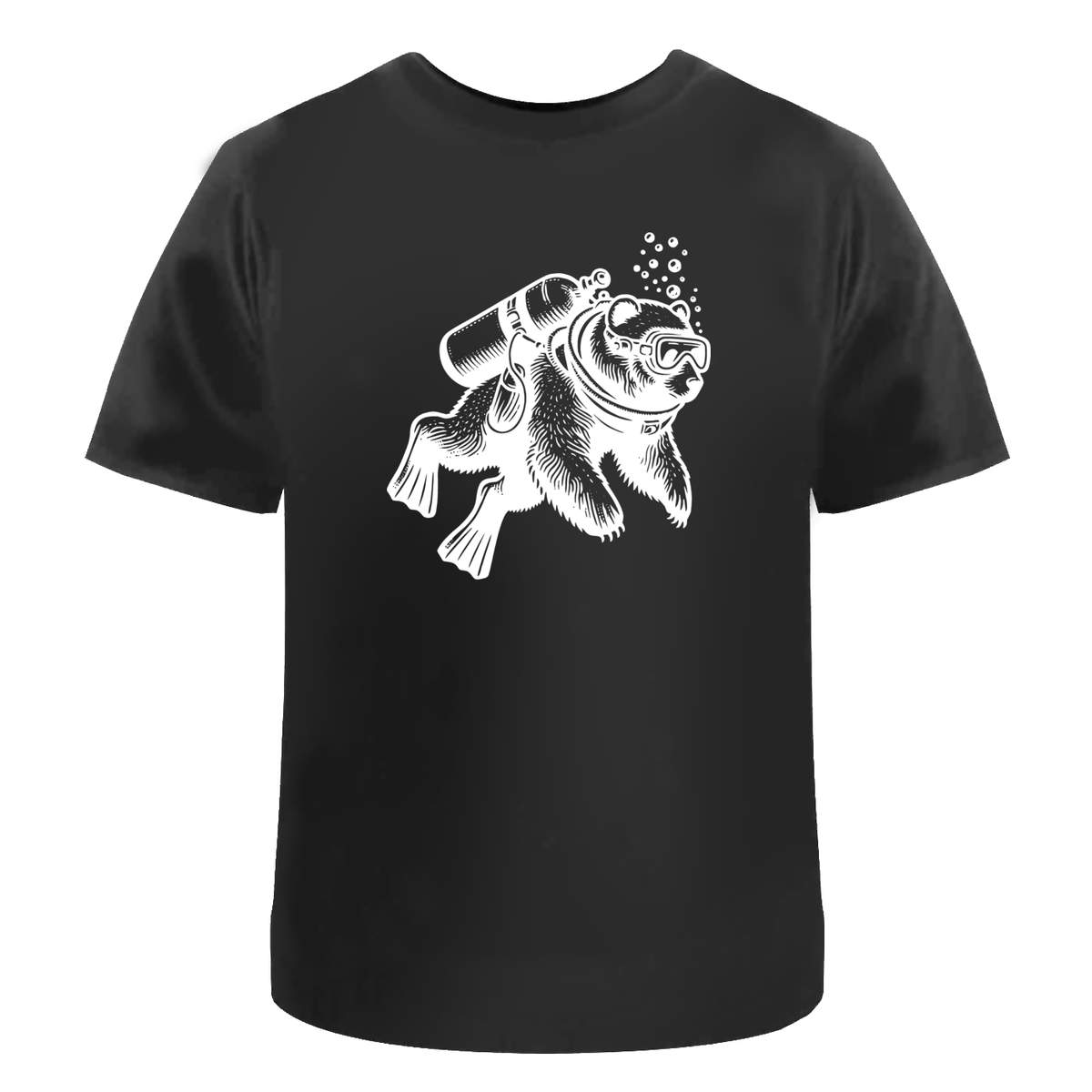 'Scuba Diving Bear' Unisex T-Shirt - Black, XXL - Graphic Tee, 100% Cotton Short Sleeve Top for Men and Women (TA00317573)