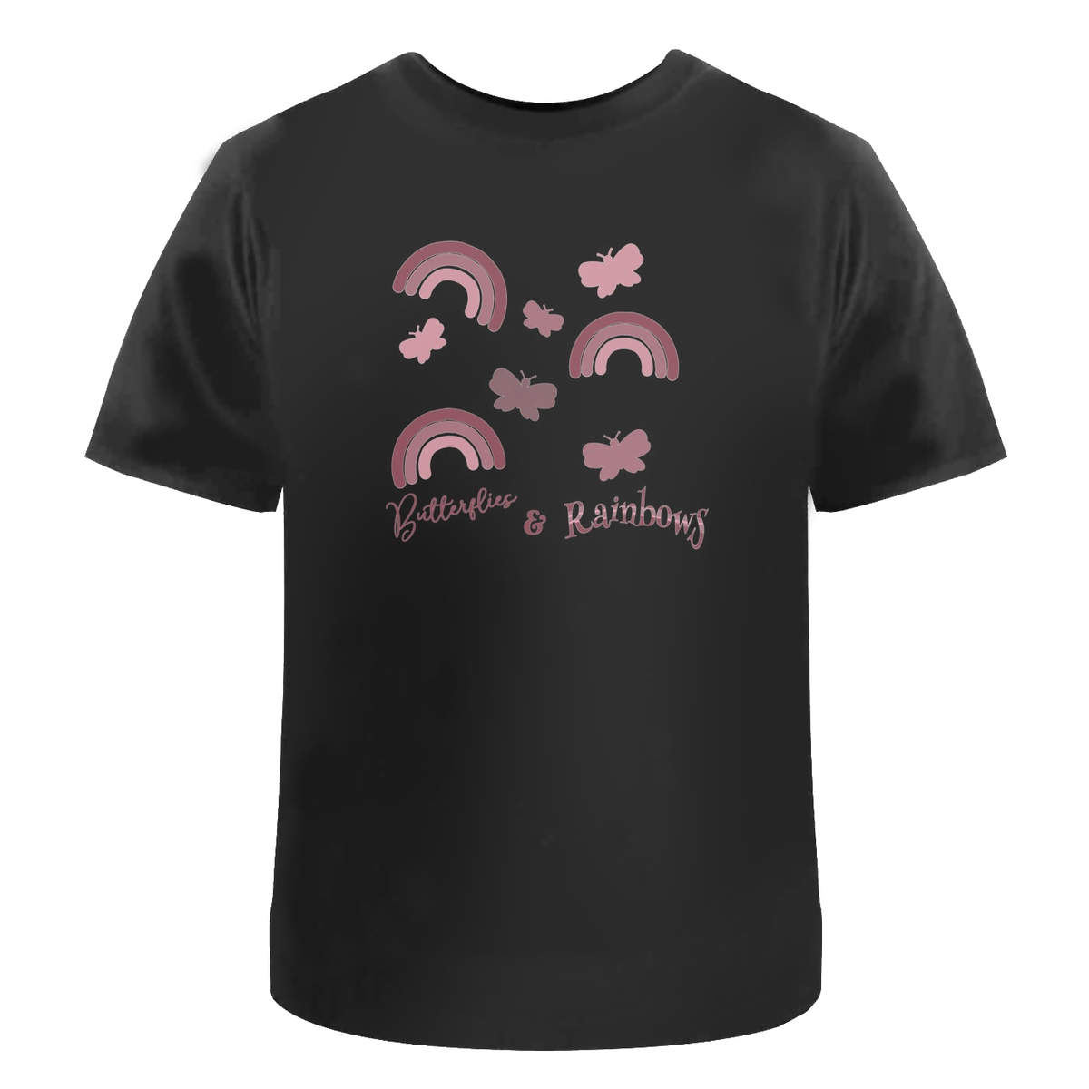 'Butterflies and Rainbows' Unisex T-Shirt - Black, XXL - Graphic Tee, 100% Cotton Short Sleeve Top for Men and Women (TA00322833)