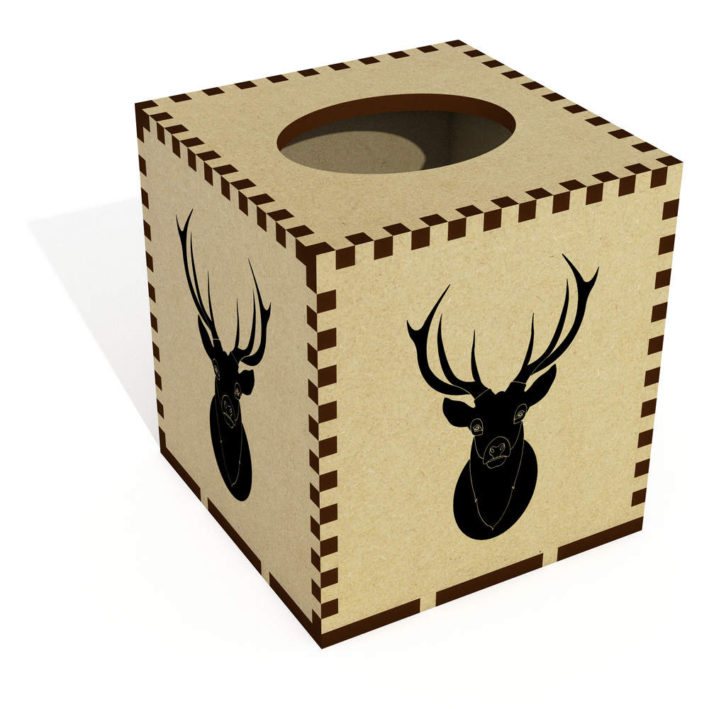 Square 'Black Stag Head' Wooden Tissue Box Cover (TB00005733)