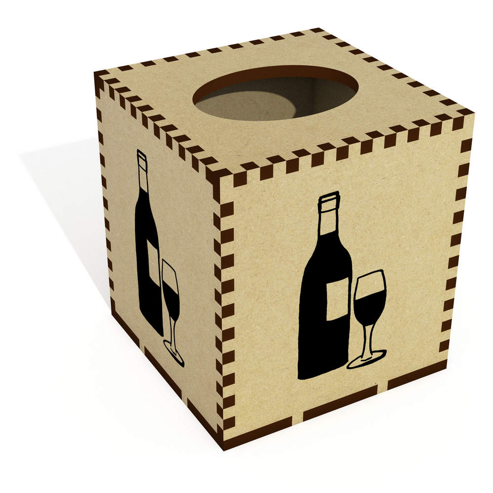 Square 'Wine Glass & Bottle' Wooden Tissue Box Cover (TB00005977)