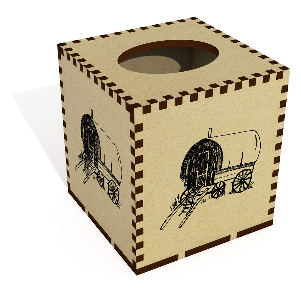 Square 'Romany Caravan' Wooden Tissue Box Cover (TB00008201)