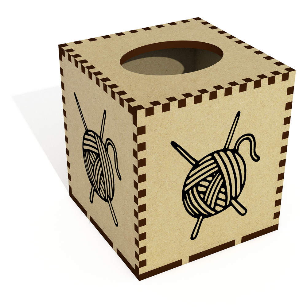 Square 'Knitting Wool' Wooden Tissue Box Cover (TB00029377)