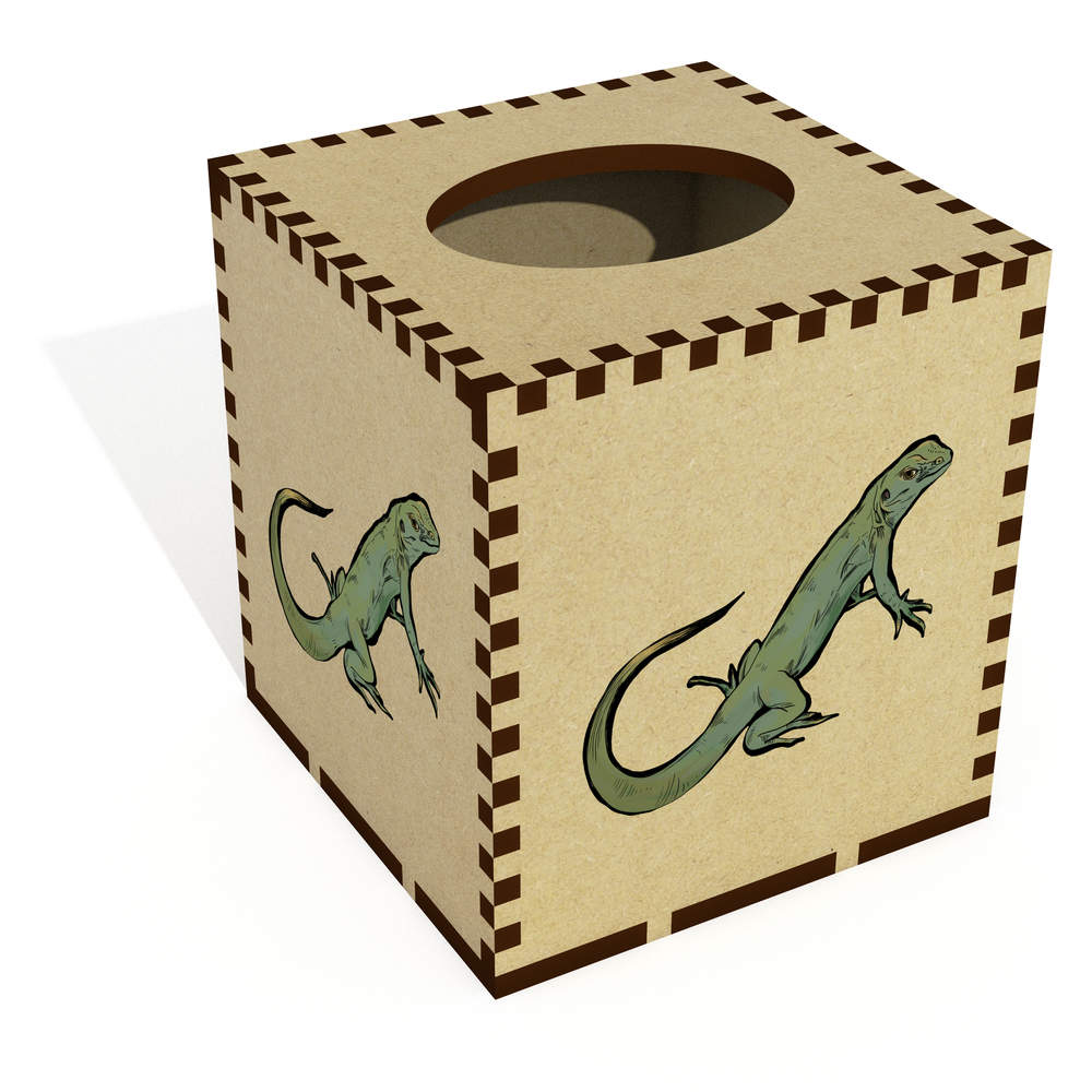 Square 'Green Lizard' Wooden Tissue Box Cover (TB00031965)