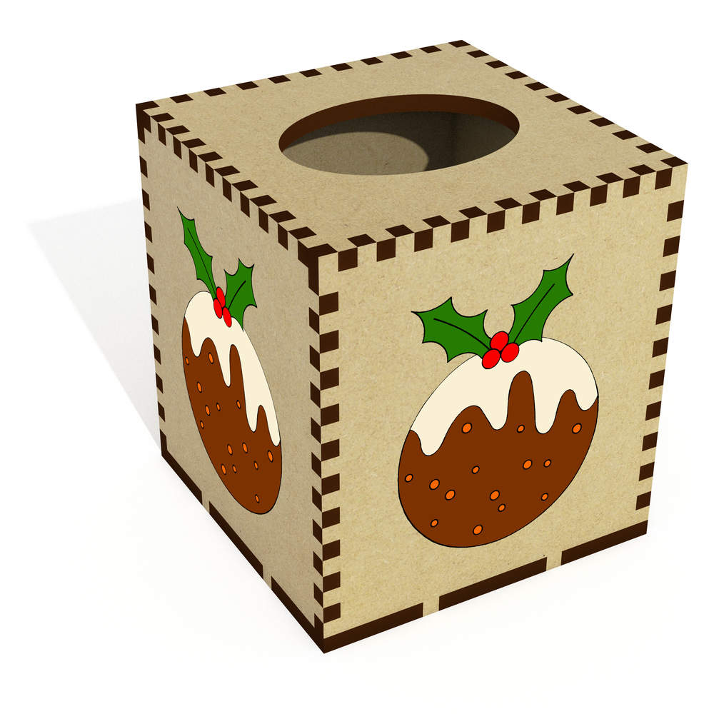 Square 'Christmas Pudding' Wooden Tissue Box Cover (TB00035750)