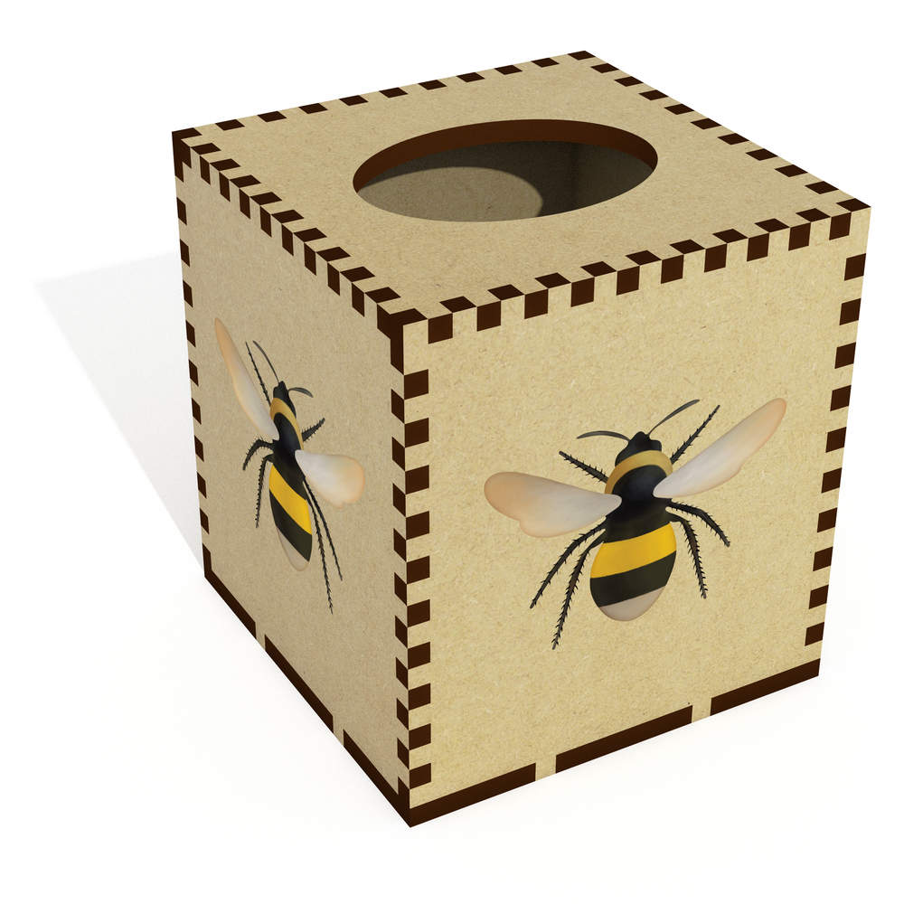 'Bee' Square Wooden Tissue Box Cover - Decorative Holder for Bathrooms, Bedrooms, Offices and Home Decor (TB00037504)